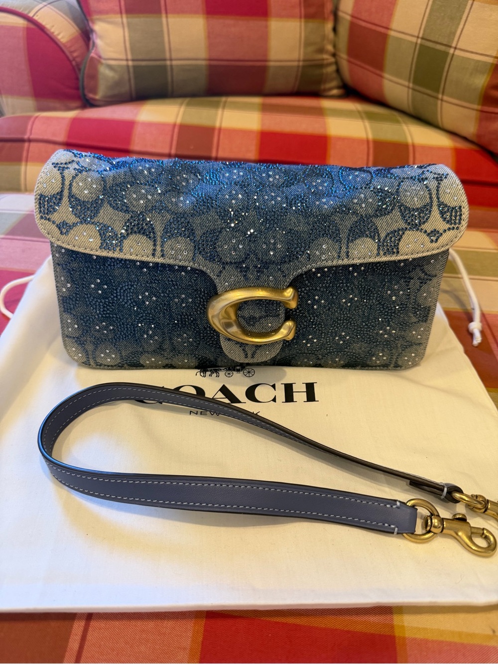 Coach Blue Crystal Tabby 26 Signature C Clutch with Removable Strap